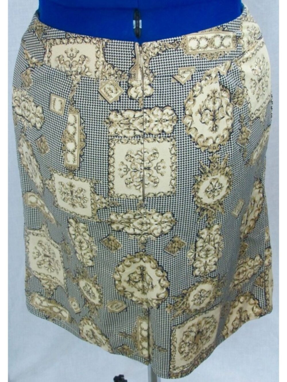 Women 10 Preppy Old Money Pencil Skirt Modest Houndstooth 90s Retro Ornate Earth - Picture 10 of 10